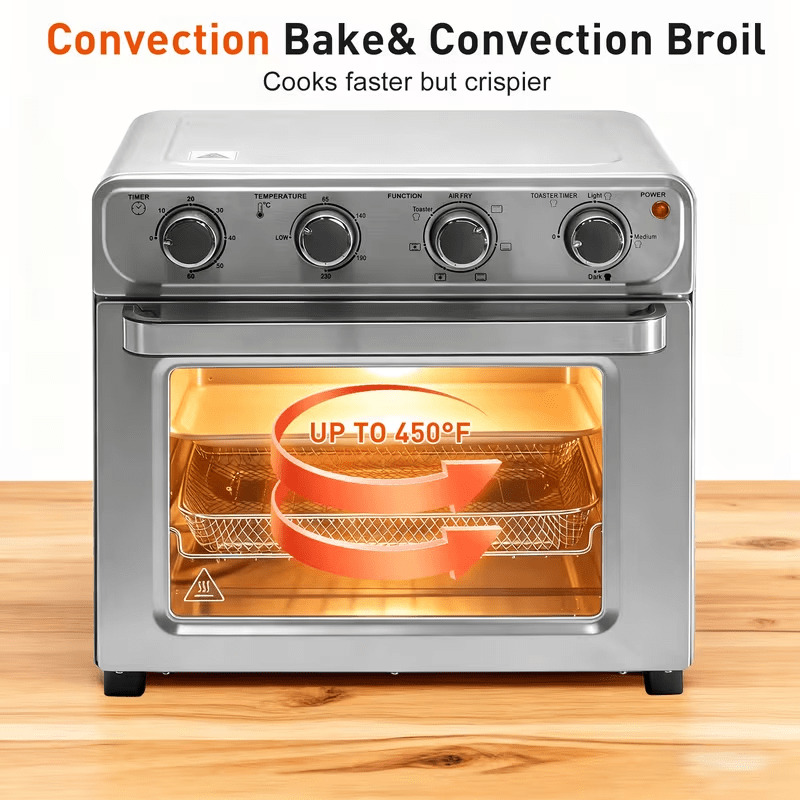 26.4QT Large Capacity Air Fryer Toaster Oven Combo - 4-in-1 Multifunctional Convection Countertop Oven with 4 Accessories, Stainless Steel, Up to 450°F