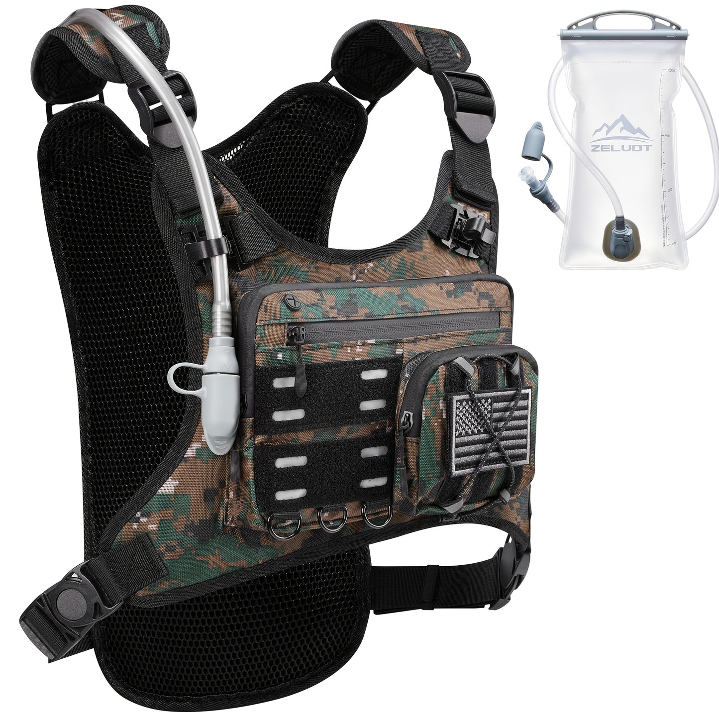 Running Vest, Lightweight Adjustable Chest Pack With Gear Holder, 2L Water Bladder, Reflective Running Hydration Vest For Women Men, USA Original Patent, For Marathon