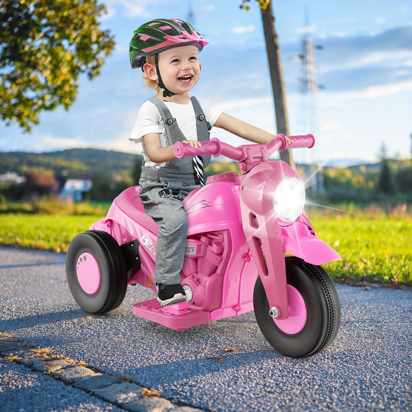 6V Electric Ride-On Bubble Car, Powered Toy Motorcycle with Bubble Function,, LED Light, 3 Wheels, Electric Motorcycle for Kids, Great Birthday Gift for Boys Girls