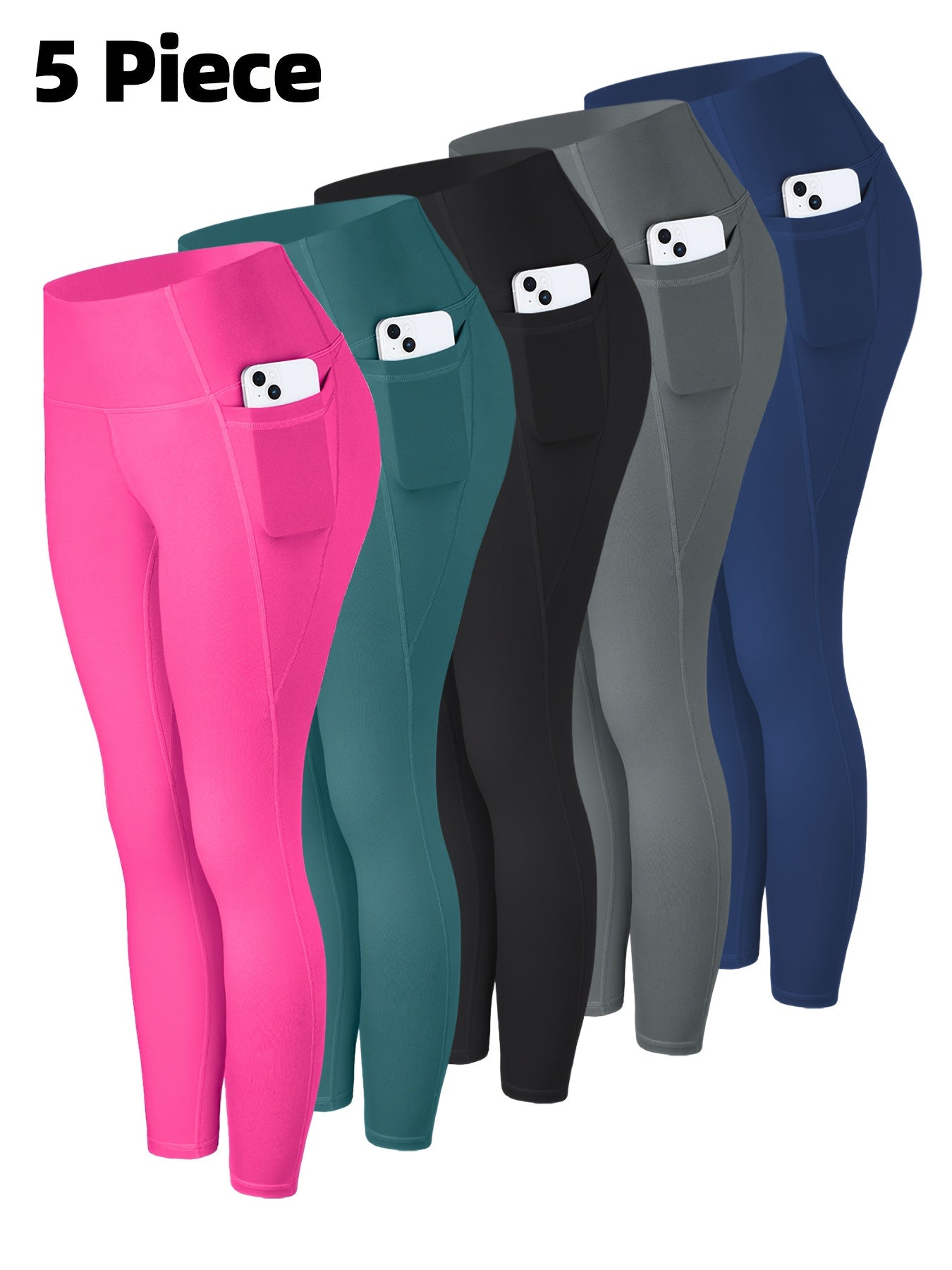 LINOZO Leggings With Pockets, High Waist Cropped Polyester