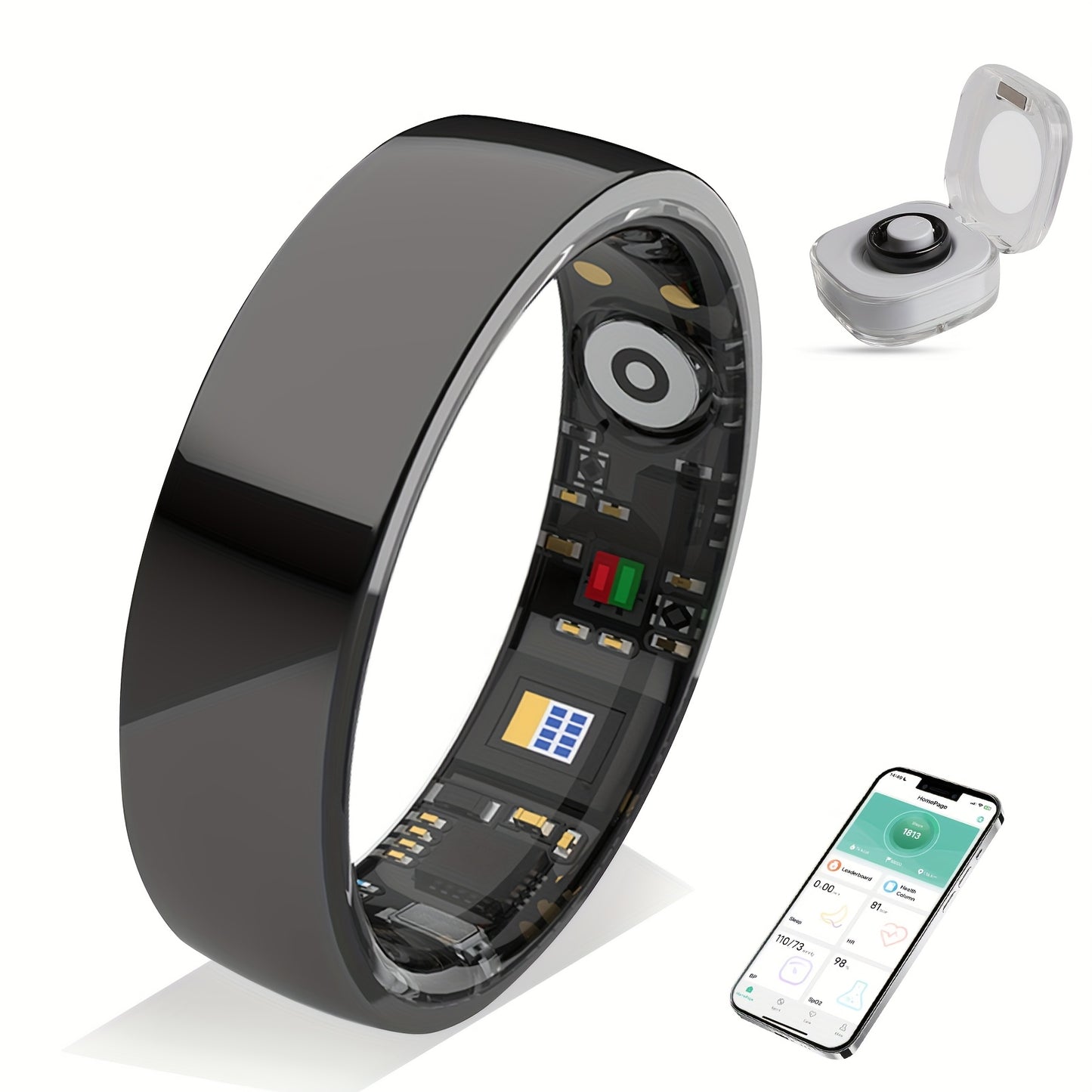 Smart Ring Stainless Steel Fitness Tracker With Crystal Case