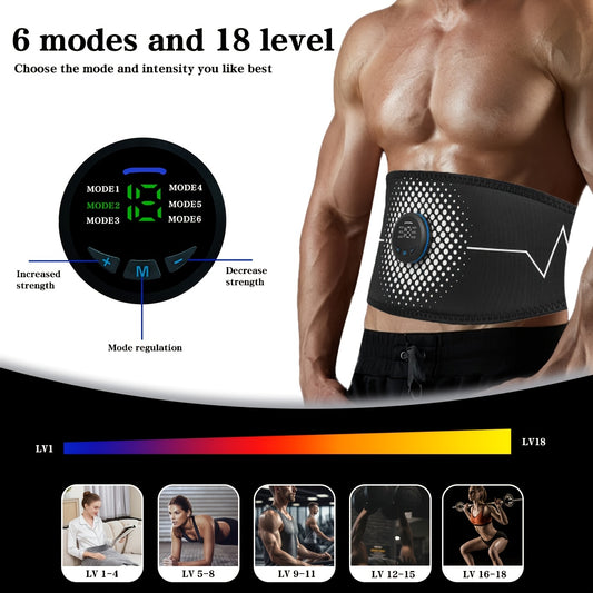 2in 1EMS Fitness Belt + Abdominal Massage Belt, 6 Modes to Choose From 18 Strength Levels Selected EMS Abdominal Muscle Trainers, Rechargeable Batteries, Holiday Gifts