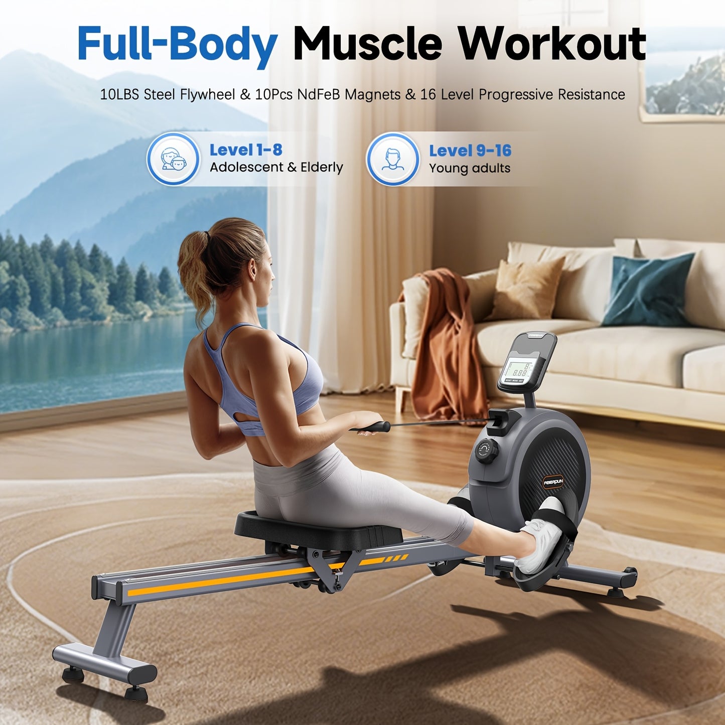 SRIFY Magnetic Squat & Rowing Machine - Heavy-Duty Home Gym Equipment with 16-Level Magnetic Resistance, 350lbs Capacity, Ergonomic Non-Slip Pedals & Smooth Gliding Rails, Squat & Rowing Machine for Full-Body Workouts, Tracki