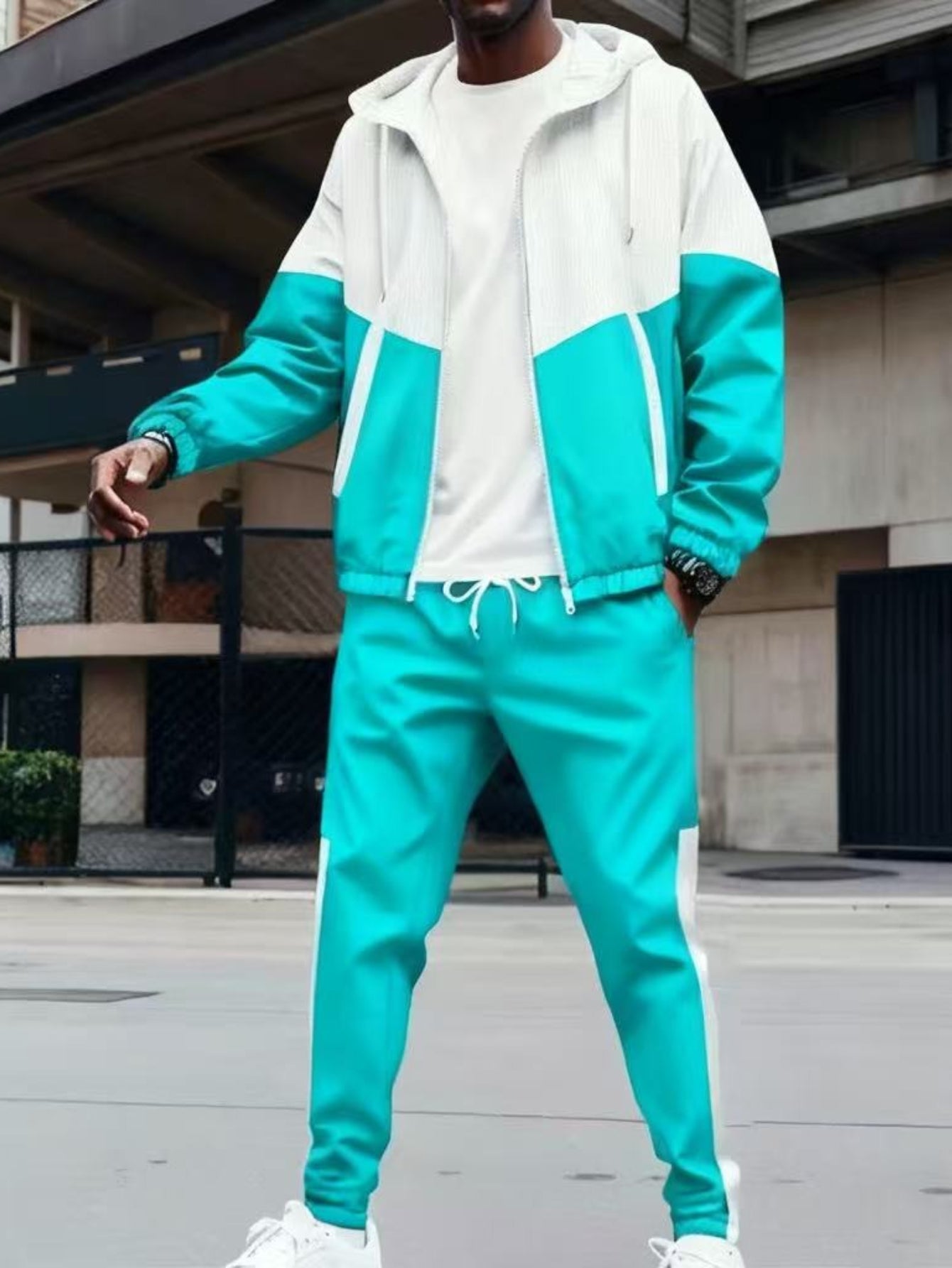 2pcs Men's & Women's All-Season Matching Hooded Jacket & Pants Set - 3D Geometric Print Zipper-Front Athletic Wear, Casual Sportswear Outfit (Machine Washable) - Gym, Outdoor, Urban Style - Unisex Tracksuit