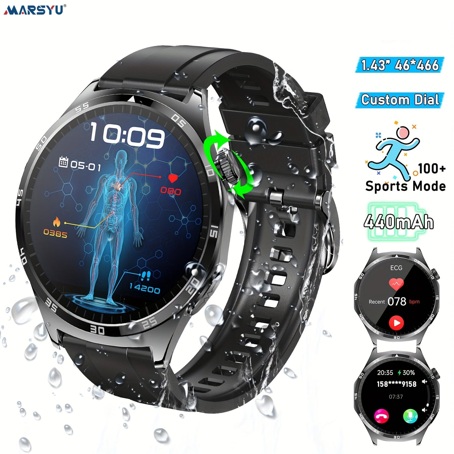 YYKY Smartwatch AMOLED Display Long-Lasting Battery Bluetooth 5.0