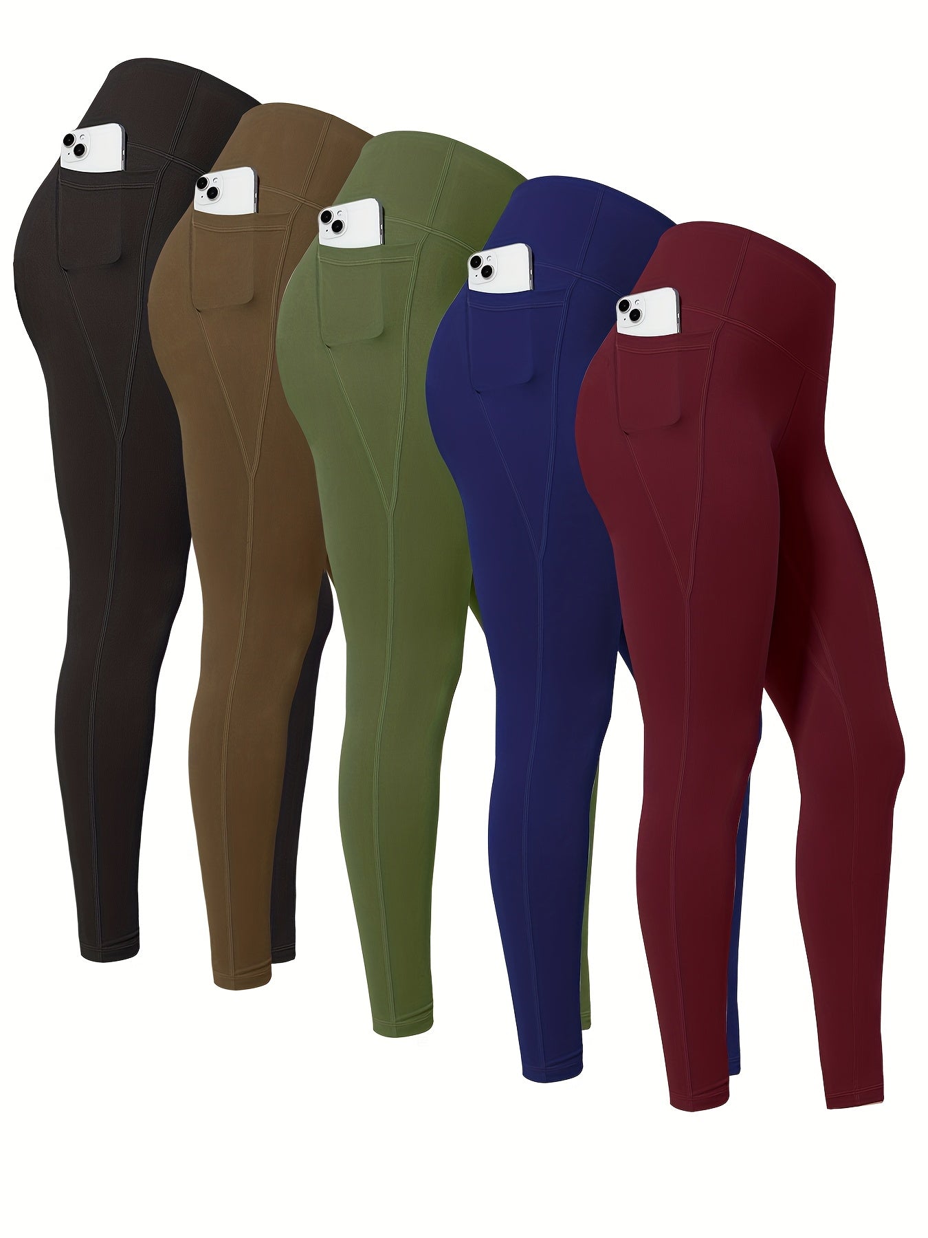 LINOZO Leggings With Pockets, High Waist Cropped Polyester