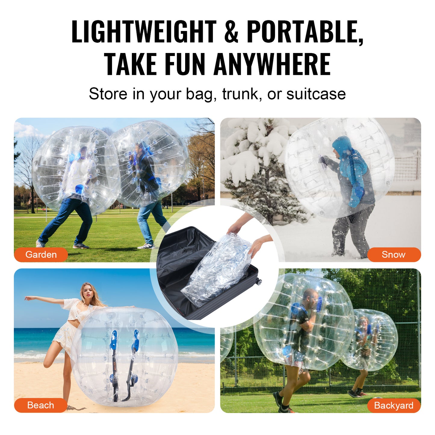 VEVOR Inflatable Bumper Balls 2-Pack, 4FT/1.2M Body Sumo Zorb Balls for Teen, 0.8mm Thick PVC Human Hamster Bubble Balls for Outdoor Team Gaming Play, Yard, Park