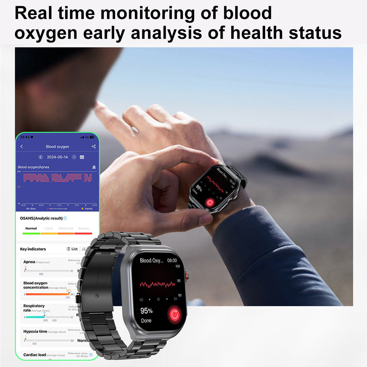 Smartwatch with 2.04" AMOLED Display, Long-Lasting Battery, Wireless Calling & NFC, Compatible for Android/iOS Smartphones, Voice Assistant/SOS, Menstrual Tracker & Weather App, Magnetic Charging, Unisex Smartwatch for Men &