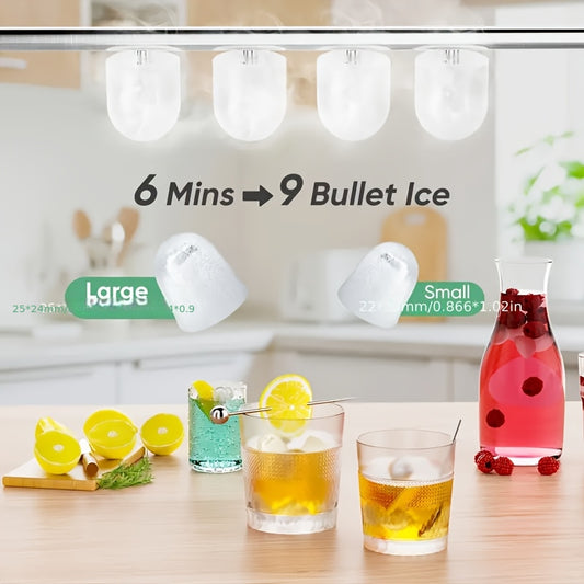 Ice Maker, with A Handle On The Countertop, Make 9 Bullet-shaped Ice Cubes In 6 Minutes, 24-hour Ice-making Capacity Of 26 Pounds, Equipped with An Automatic Cleaning Function, Comes with An Ice Basket And An Ice Scoop