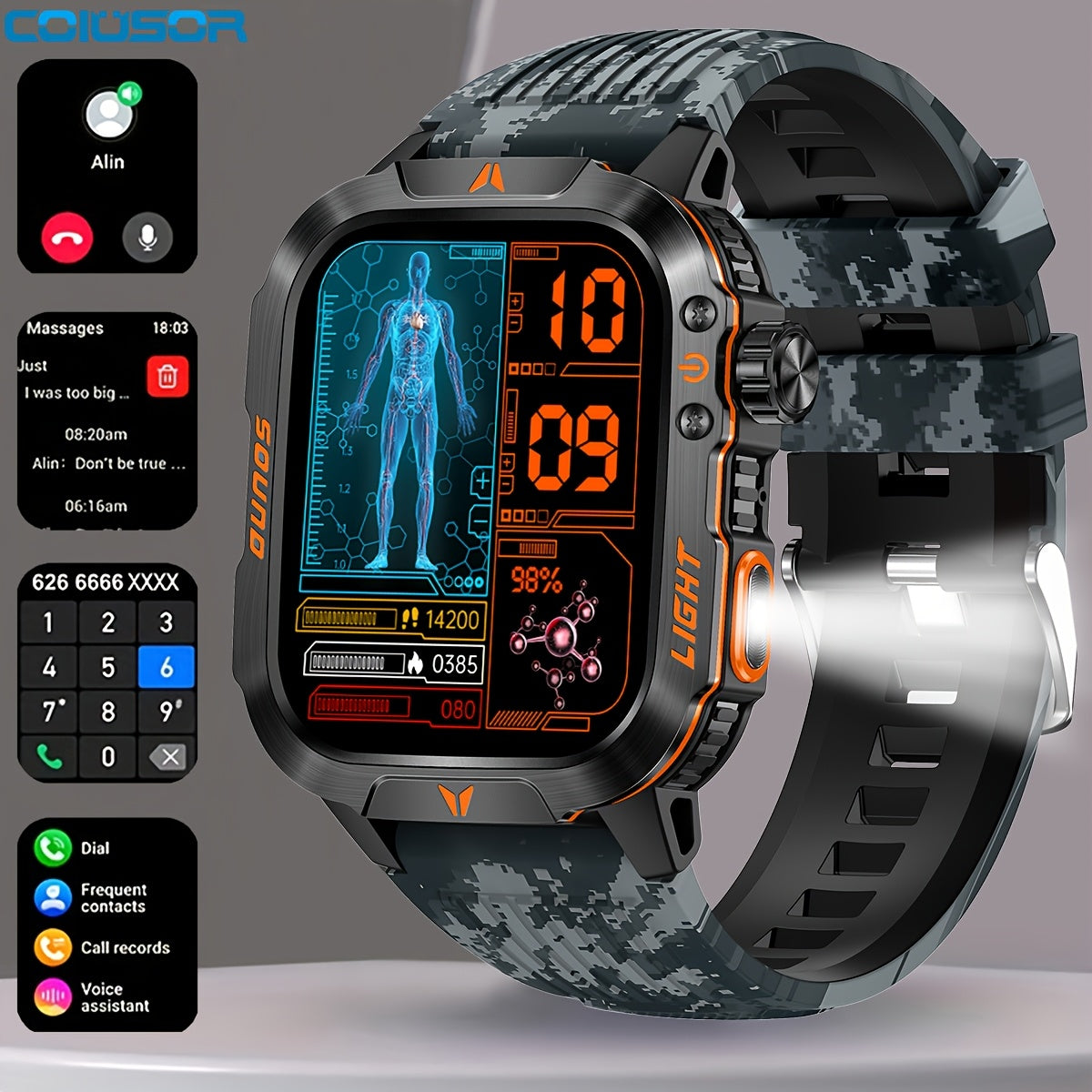 COIUSOR Smartwatch With Call Function Rugged Outdoor