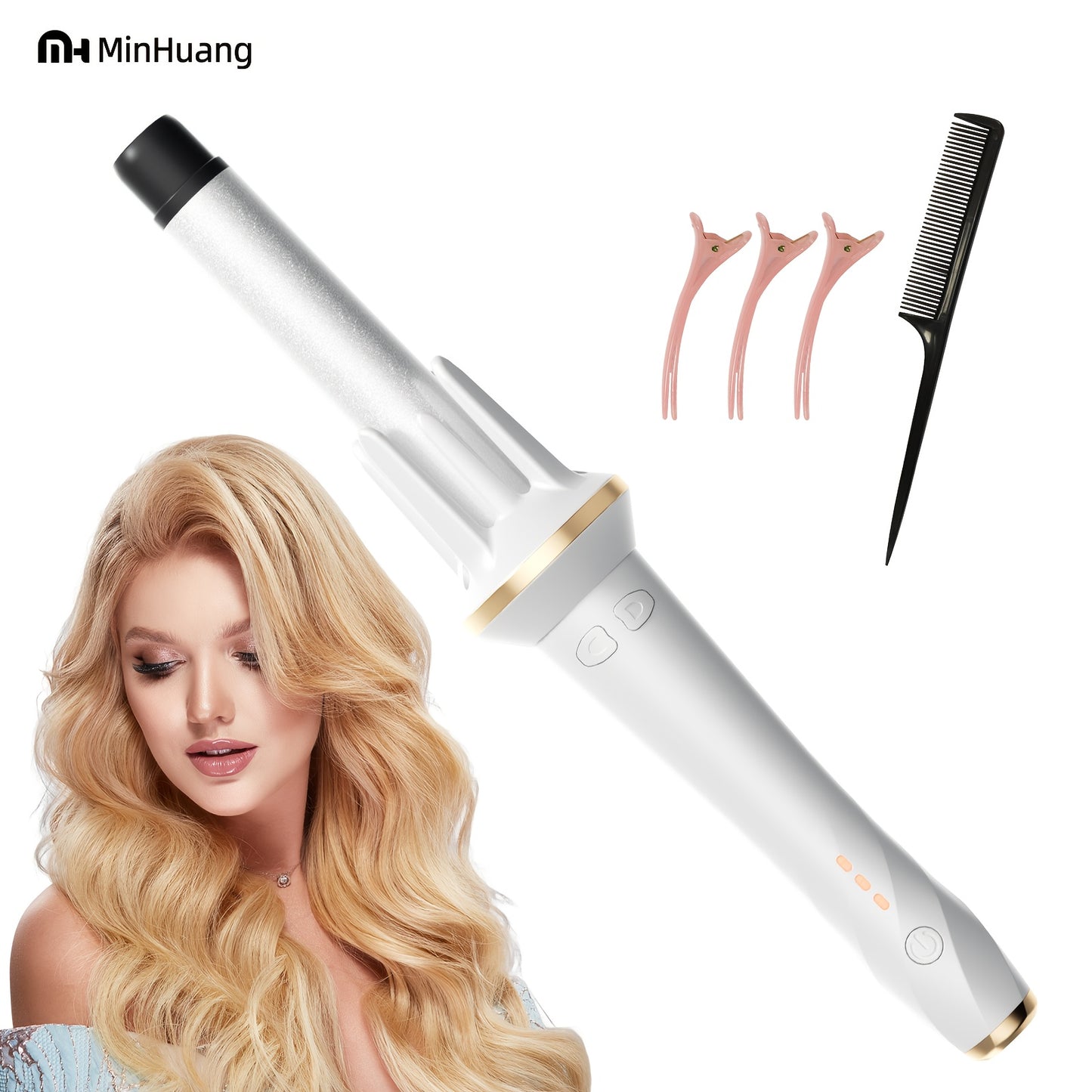 1pc-FCC! Automatic Hair Curler 28mm - Rotating Curling Iron with 3 Heat Settings, Safe Touch Cool Tip & 110V US Plug, Burn Protection for Beginners, Salon Results at Home
