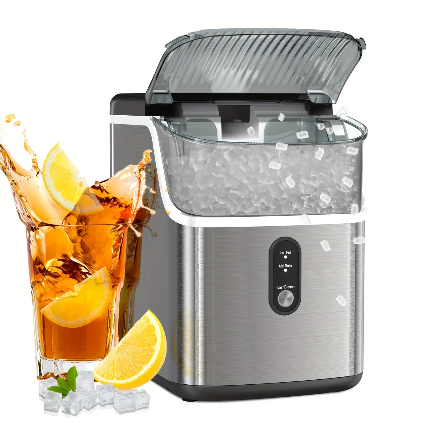 Nugget Ice Maker Countertop | 26 Lbs/Day 35 Lbs/Day Pebble Ice, Sonic Ice, Bullet Ice, Cube Ice | Self-Cleaning, Stainless Steel Black, With Ice Scoop And Basket For Home & Kitchen