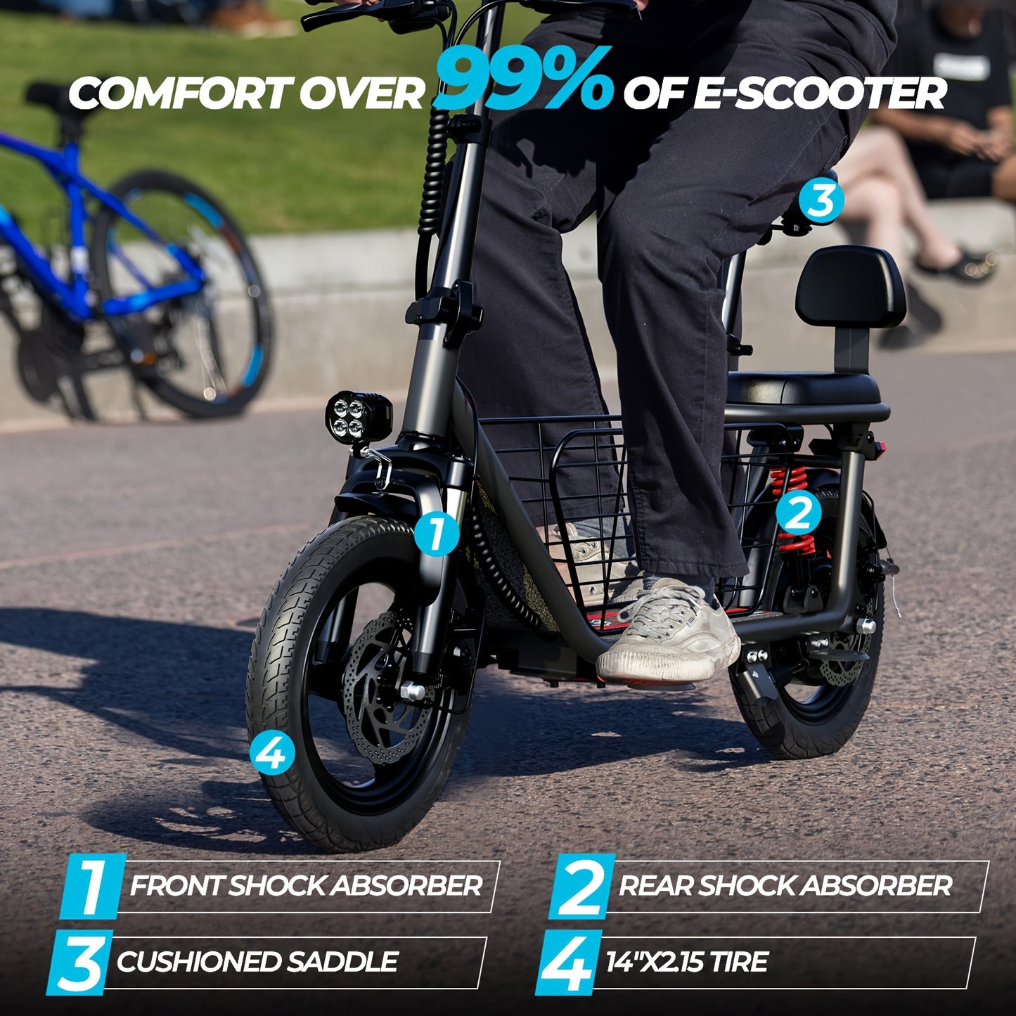 WINDHORSE Electric Scooter With Seat And Basket Dual Suspension