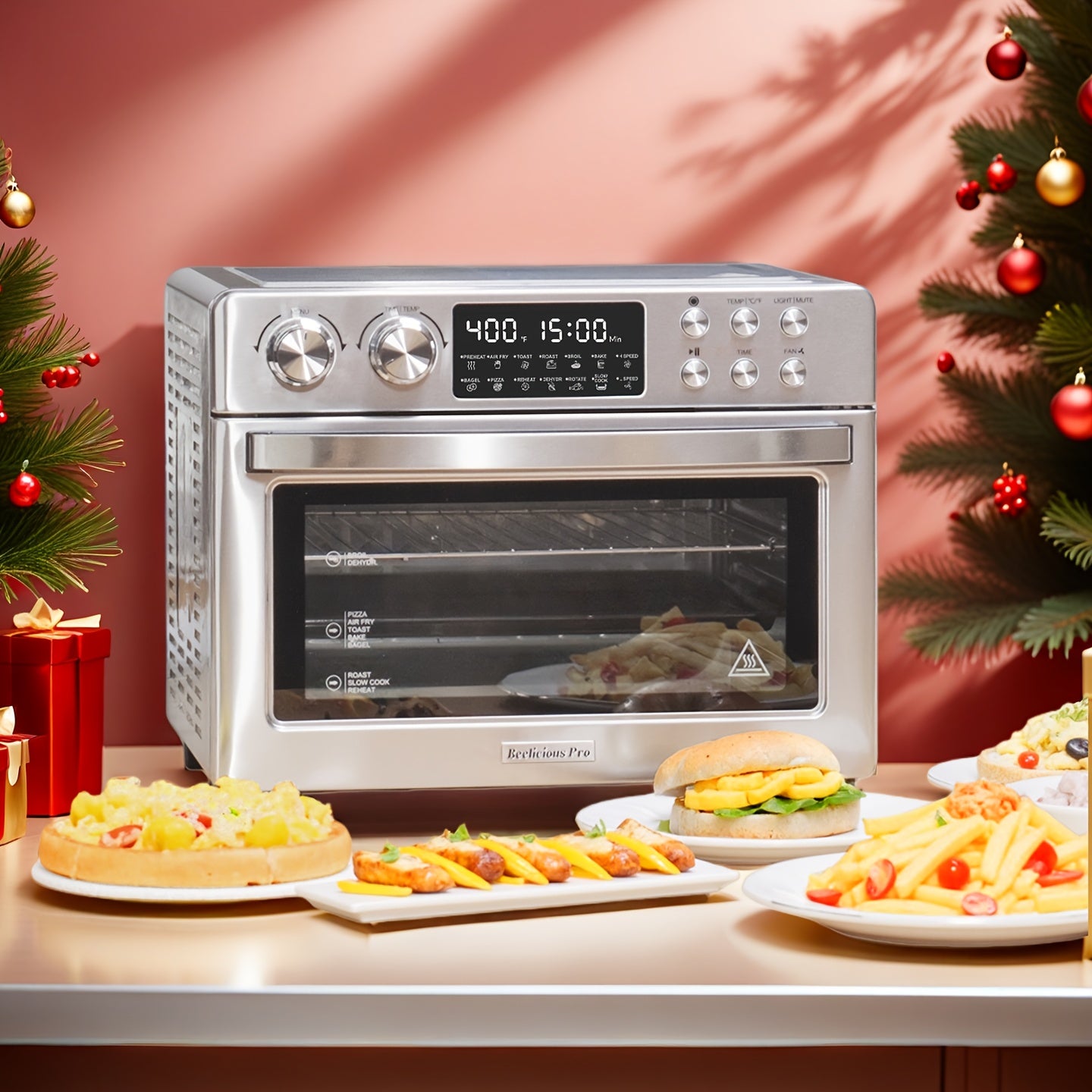 12-in-1 Air Fryer Convection Oven & Toaster Oven Combo with Rotisserie, 28QT Large Family-Sized Ovens Suitable for Whole Chicken, 11” Pizza, Roasting,, Broiling - Heavy-Duty for Kitchen, Christmas/Birthday Gift (120V, A-Typ