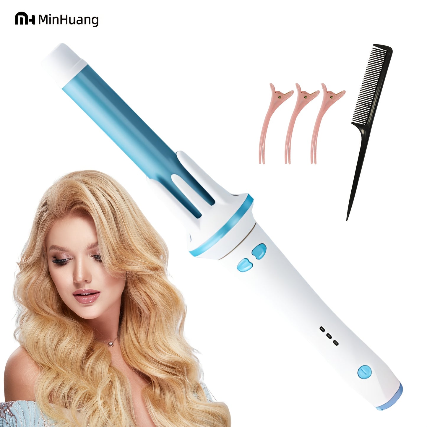 1pc-FCC! Automatic Hair Curler 28mm - Rotating Curling Iron with 3 Heat Settings, Safe Touch Cool Tip & 110V US Plug, Burn Protection for Beginners, Salon Results at Home