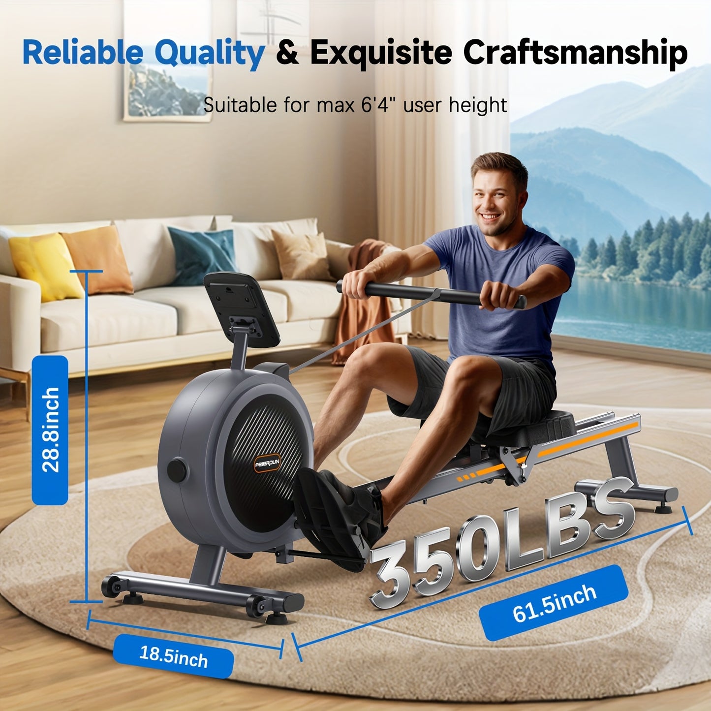 SRIFY Magnetic Squat & Rowing Machine - Heavy-Duty Home Gym Equipment with 16-Level Magnetic Resistance, 350lbs Capacity, Ergonomic Non-Slip Pedals & Smooth Gliding Rails, Squat & Rowing Machine for Full-Body Workouts, Tracki