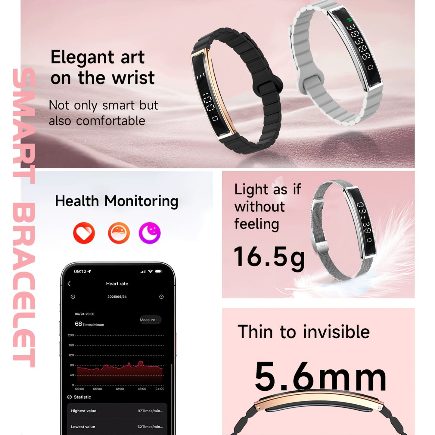 Smart Bracelet Fitness Tracker With Display Health Monitor