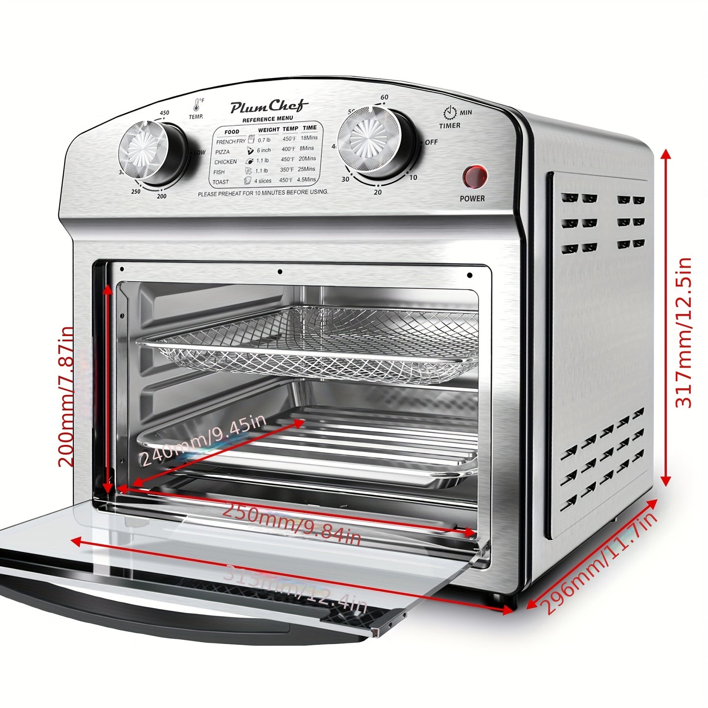 3.17gal Air Fryer Made of Stainless Steel, Featuring Dual Knob Controls, a 60-Minute Timer, And Pre-Set Options for French Fries, Pizza, Chicken, Fish, And Toast, Suitable for Family-Sized Meals.