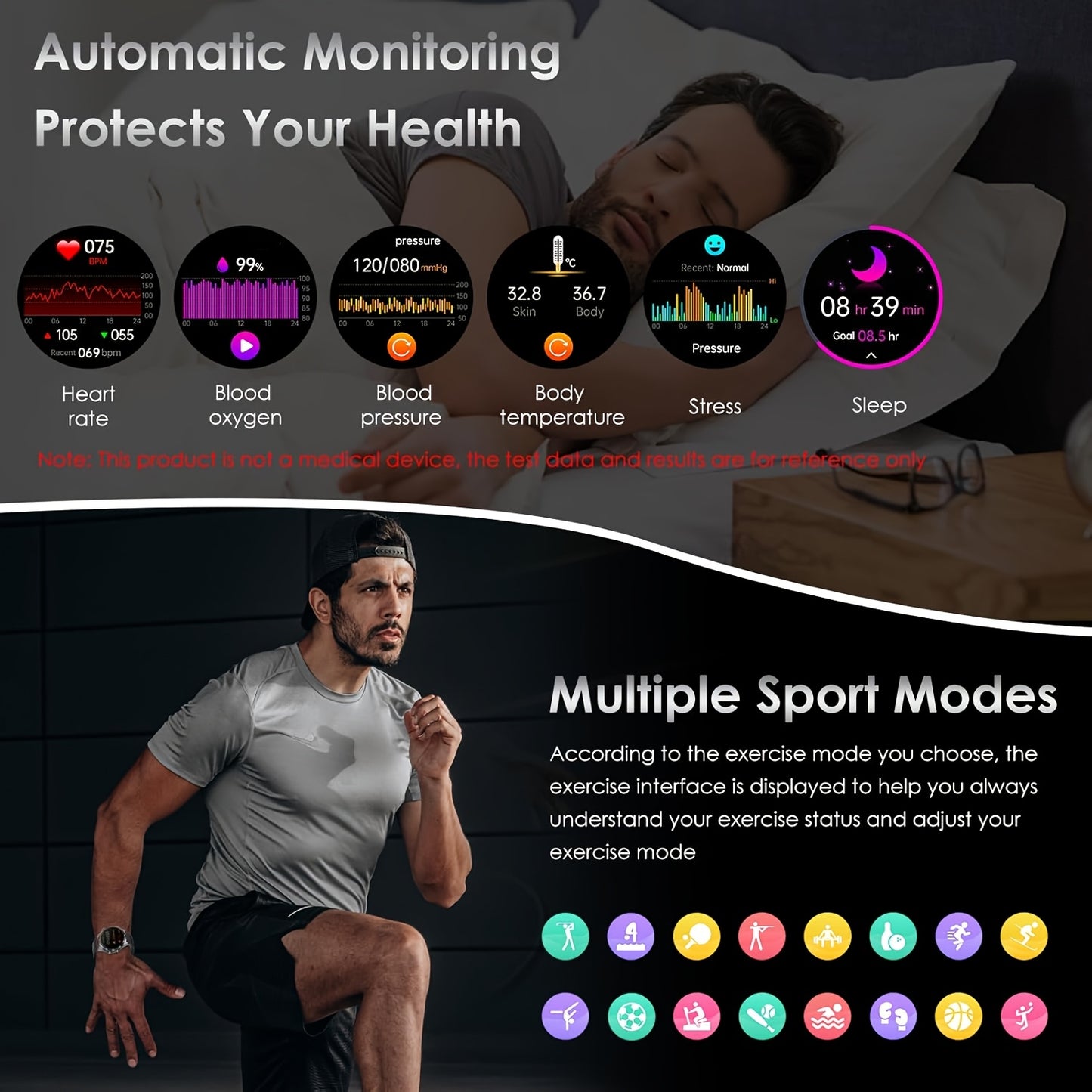 YYKY Smartwatch AMOLED Display Long-Lasting Battery Bluetooth 5.0