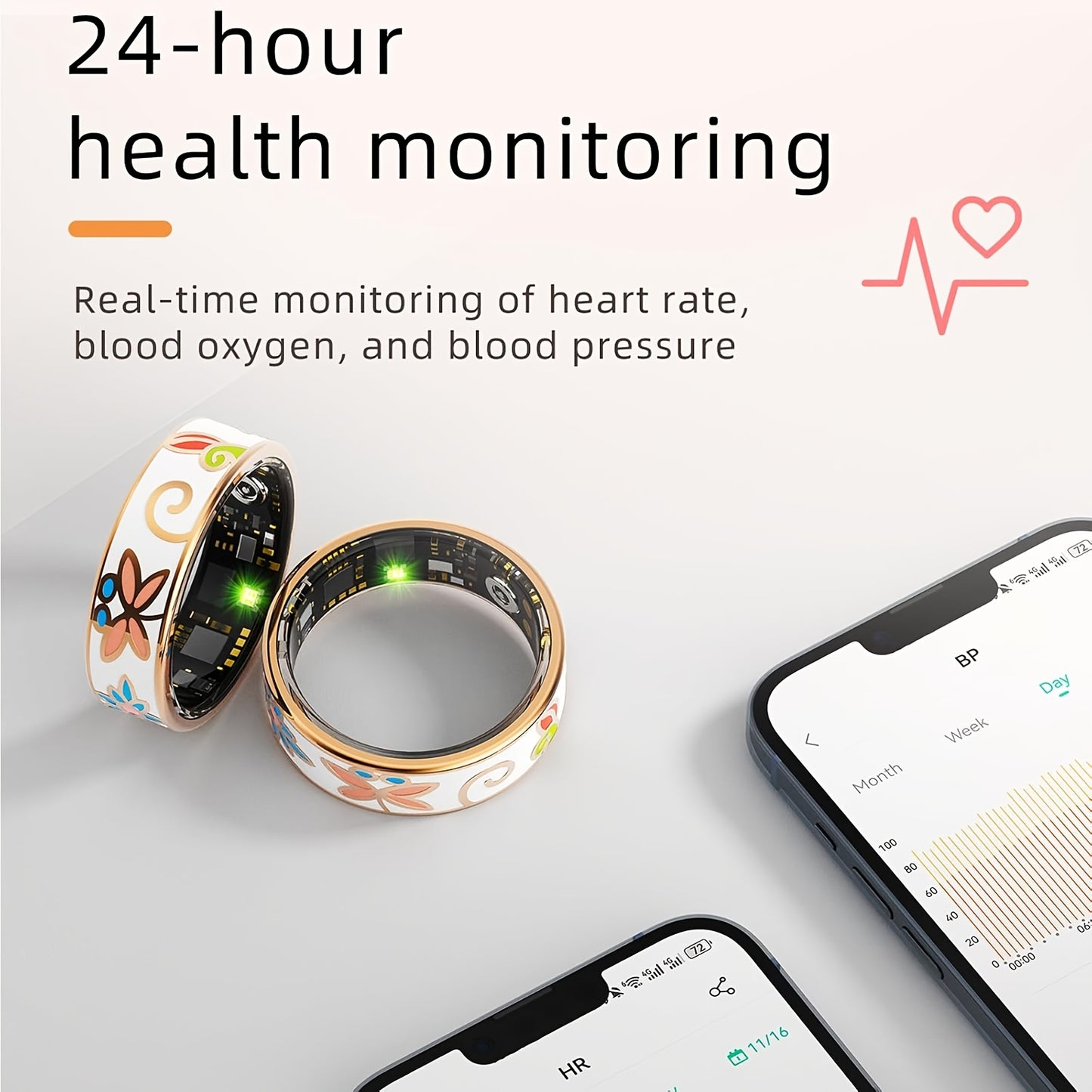 Smart Ring for Women, Health Tracker with Step Distance Calorie Monitoring, Waterproof Fitness Ring, Multiple Sports Modes Magnetic Charging Fashionable Engraving Design, Anillo Inteligente for iPhone and Android, Gift for Mo