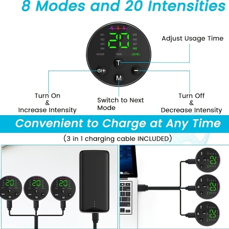 3-in-1 EMS Muscle Stimulator | 8 Modes & 20-Level Intensity, Toner Belt Abs Stimulator, Rechargeable Battery, USB Powered by MOOD LIGHT