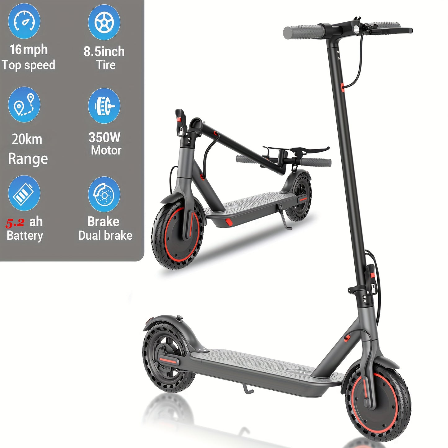 LADPED Folding Electric Scooter Long-Range Battery