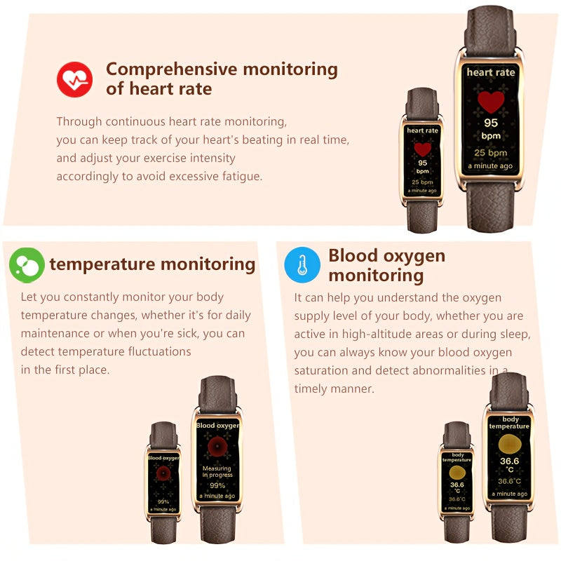 Couple smart High Quality watch, retro square dial, brown strap, Keep Health health tracking, suitable for more than ten languages and over a hundred modes, supporting exercise recording, menstrual period recording, sleep mon