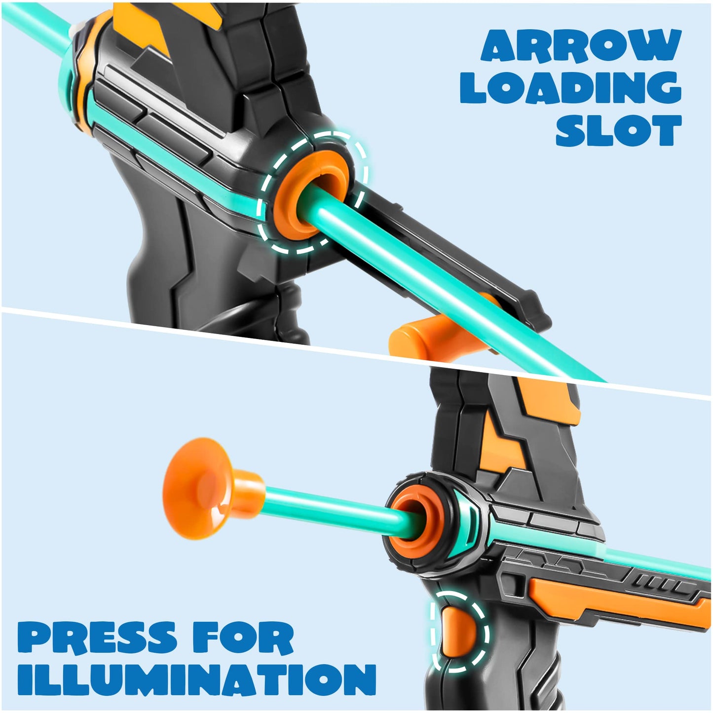 Kids LED Light Up Bow and Arrow Toy with 9 Suction Cup Arrows, Target & Case - ASTM- Archery Set Suitable for Boys & Girls, Indoor/Outdoor Archery Gift for Birthday/Christmas, - with Flashing Modes (Bow)