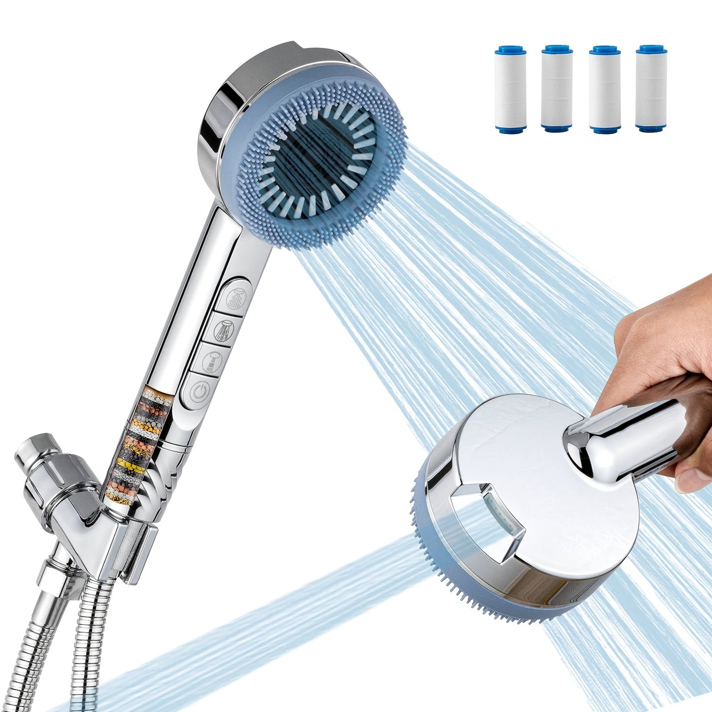 FAFUNWATERPAR Shower Head Handheld Filtered 4-Spray