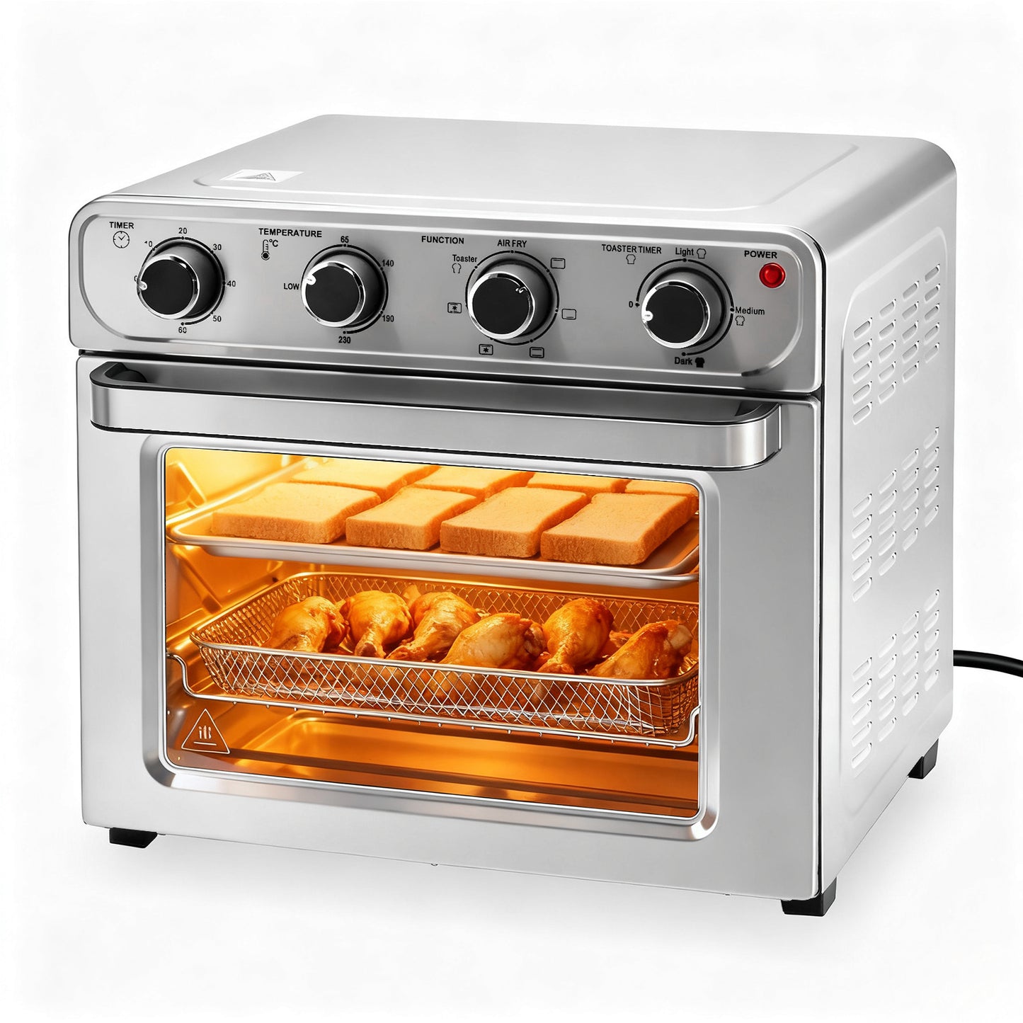26.4QT Air Fryer 4-in-1 Convection Oven Countertop Stainless Steel Large Capacity 450°F High Temperature 4 Accessories