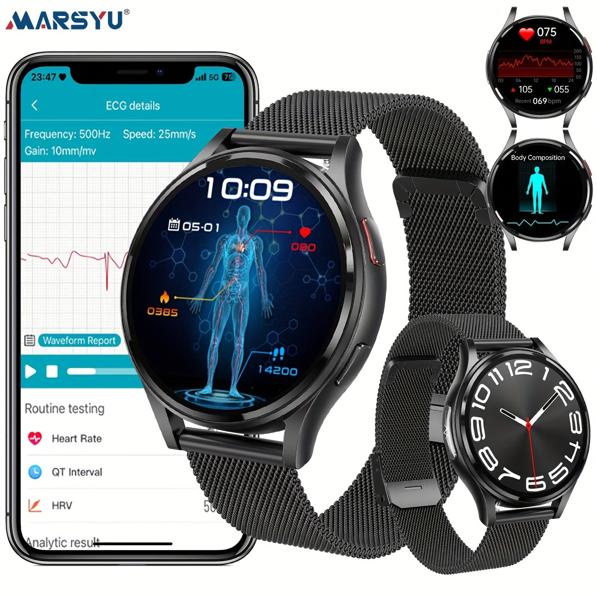 Women Men New Smart Watch, 260mAh Battery, 1.43'' AMOLED Screen, BT5.3 Call, 130+ Sport Modes, SOS Emergency Call, AI Intelligent Voice, Motion Tracking, Weather Forecast, Message Reminder, Fitness Tracker for IOS & Android,