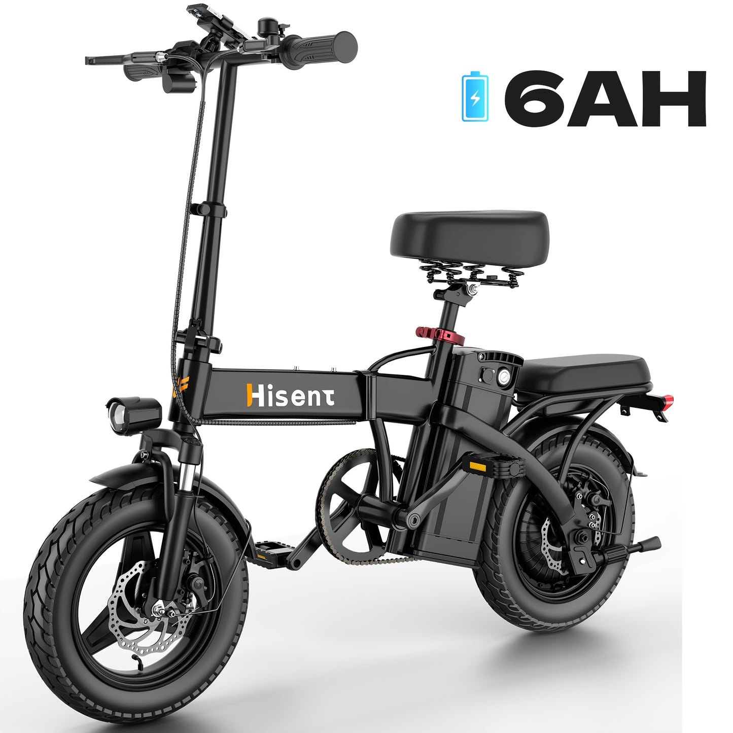 Hisent Adult Folding Electric Bike | 500W Rated, 740W Brushless Motor, 48V 6Ah/10Ah/15Ah/17.5Ah Lithium Battery, 8-32 Miles Range, 14 High-quality Tires, Alloy Steel Frame, LCD Display, Front and Rear
