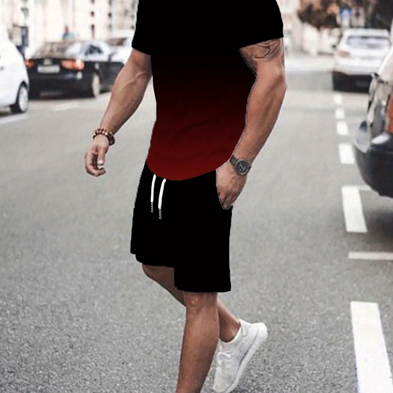 [Vintage Summer Suit Set] Breathable Vintage Men's Summer Suit | Digital Print Short Sleeve + Quick-Dry Shorts | Street Style Two-Piece Set