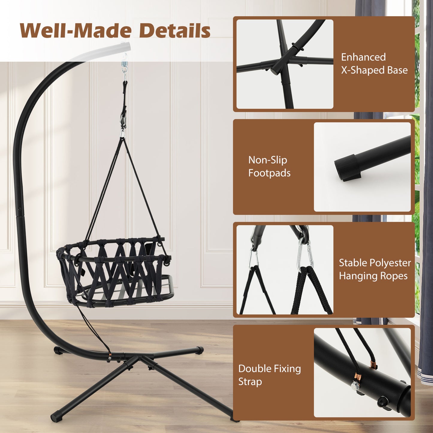 Costway Foldable Hanging Chair With Stand For Indoor Outdoor Use