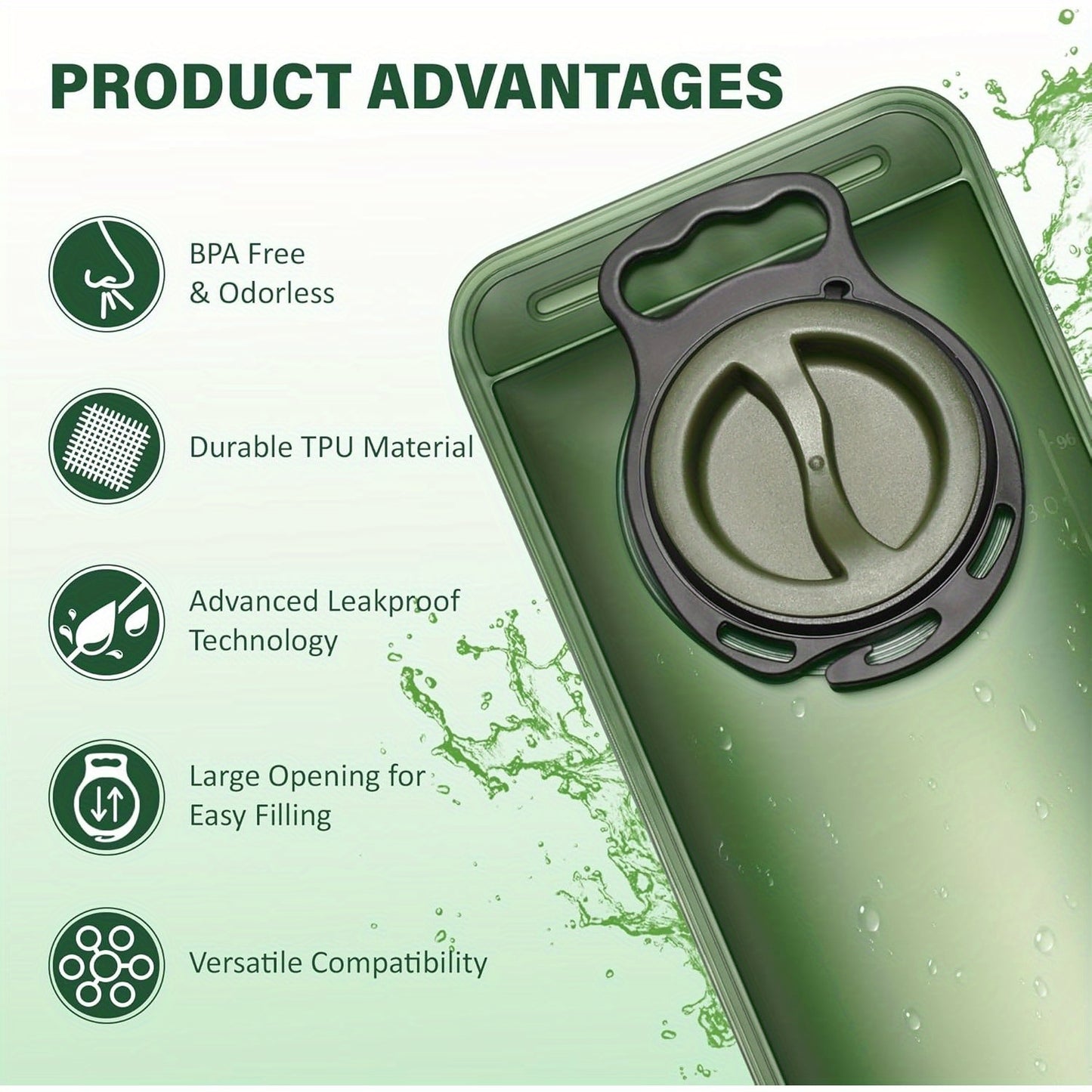 67.63oz Leak-Proof Hydration Bladder with Ergonomic Handle & Quick-Connect System - BPA-Free High-acity Water Reservoir, Large Opening Screw & Detachable Tube for Hiking, Camping, Cycling, Running Backpacks - Compatible with