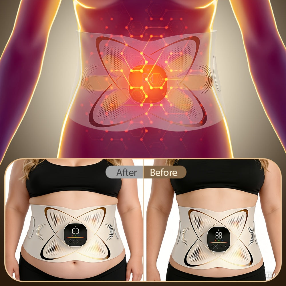 KTS EMS Abs Stimulator | Muscle Toner with Heating, Abdominal Massage Belt for Belly Fat Loss, Cellulite Melting, Stomach Firming & Lower - USB Powered, Rechargeable Battery - Ideal for Home Use - Great Christmas Gift for Wom