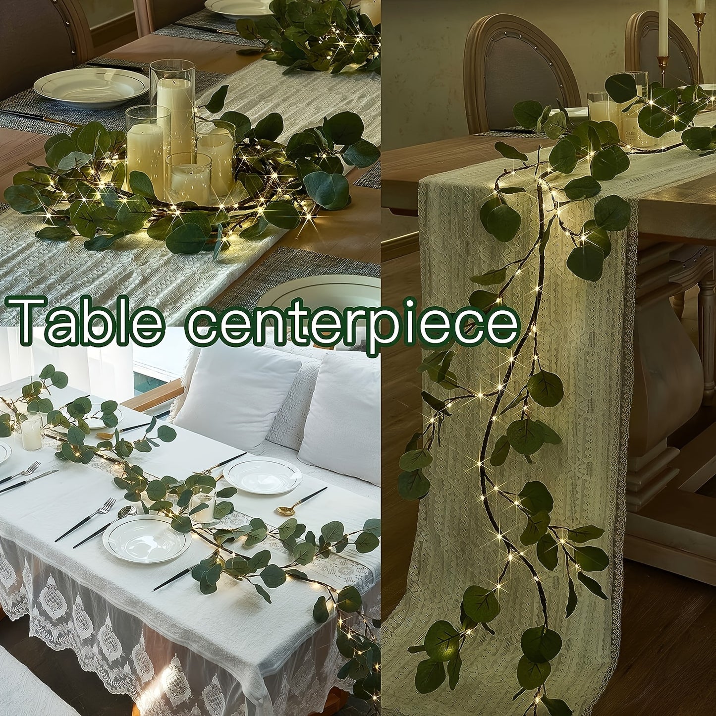 1pc, 6ft Illuminated Eucalyptus Garland Artificial Greenery Branches Lights for Room Staircase Outdoor Wedding Holiday Christmas Valentine's Day Decoration Indoor Event Party Home Decor (Battery Operated, Batteries Not Includ