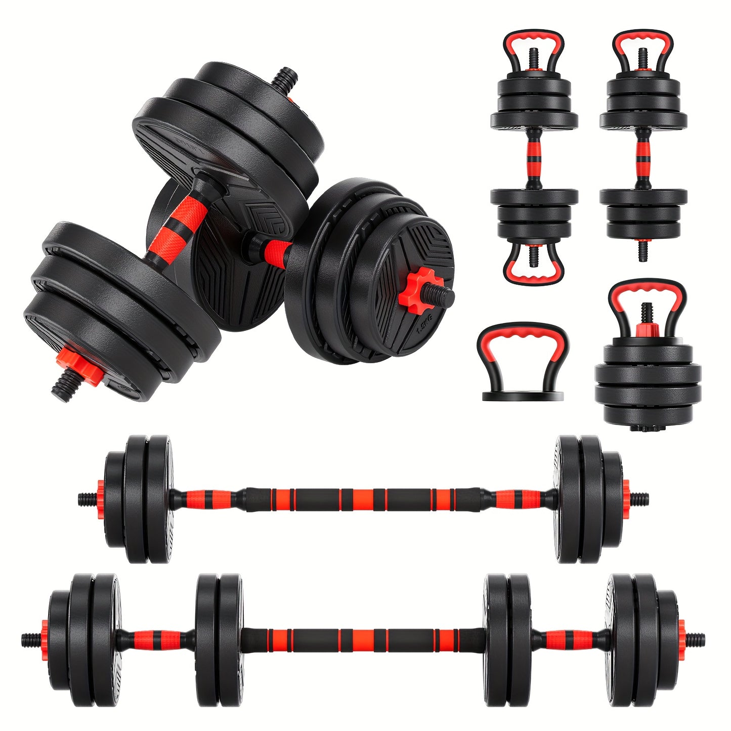 Adjustable Dumbbell Set, 20/30/40/60/90/110LBS Free Weights Set with Upgraded Nut, 5in 1 Weight Set Used As Dumbbell, Barbell, Kettlebell, Push-up Rack, Weight Plates, Home Gym Fitness Workout.Suitable for Men/Women.Great Hal