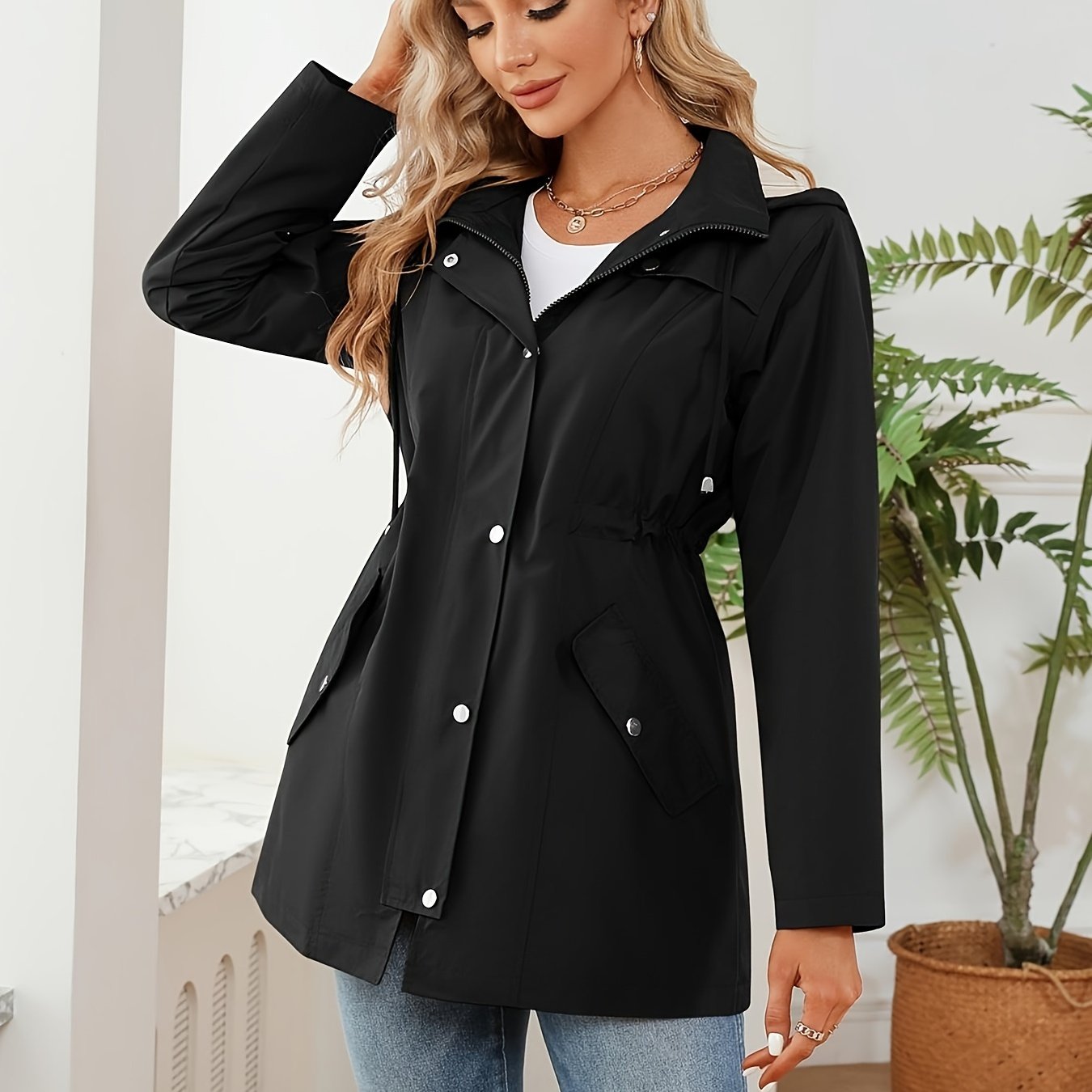 KTILG Women Outdoor Raincoat Hooded Lightweight Waterproof Jacket