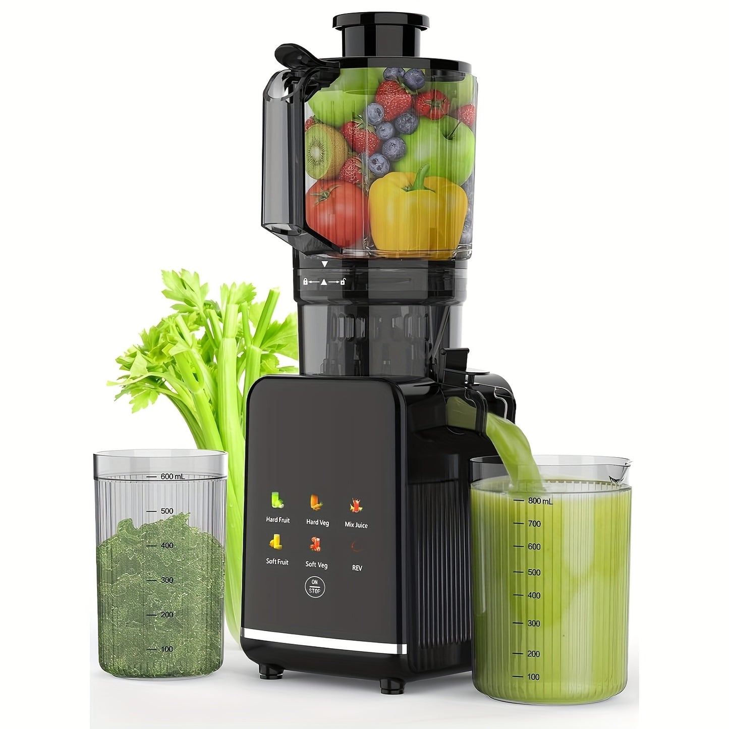 Cold Press Juicer, Large Feed Chute Juice High Juice Yield with Slow Masticating Juicer for Whole Vegetables & Fruits, Easy Assemble & Cleaning