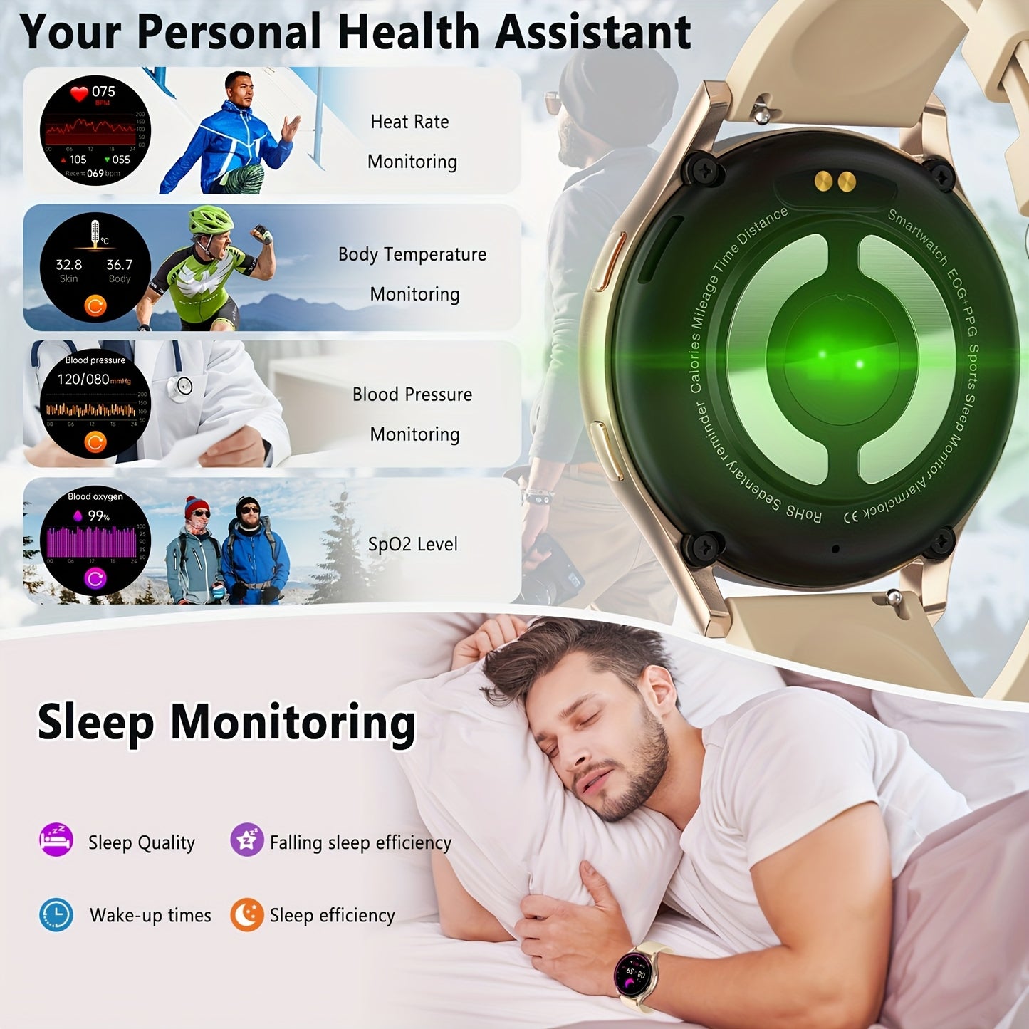 New Smartwatch for Women And Men 1.43-inch AMOLED Screen BT5.3 Calling 130 Sports Modes SOS AI Intelligent Voice Sports Tracking Message Reminders Fitness Tracker for IPhoneAndroid Ultra-Thin Smartwatch Wearable Smartphone