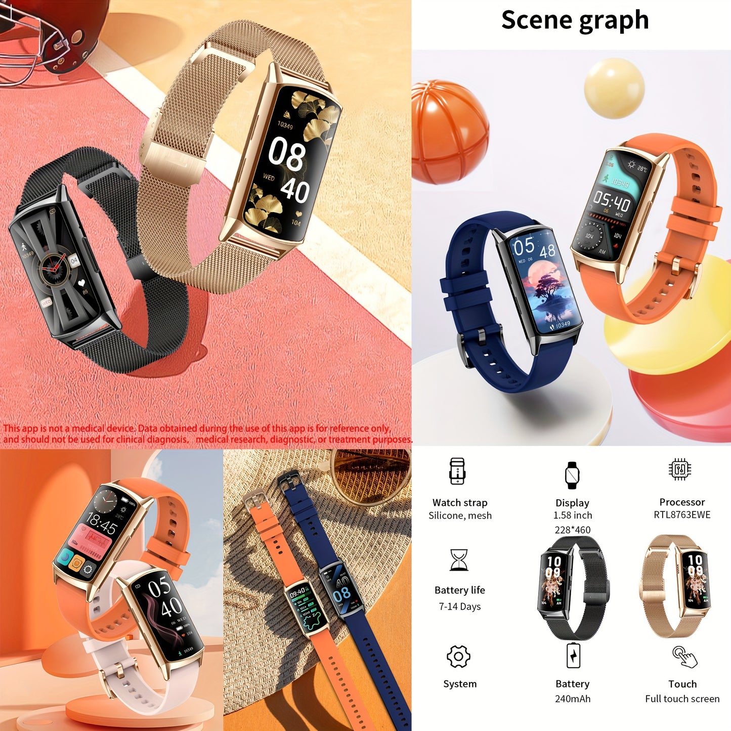 SGDDFIT 1.58inch AMOLED Smart Watch For Women & Men - Wireless Fitness Tracker With Call Integration, Sleep Monitor, Activity Tracker, Calorie Counter, 240mAh Battery