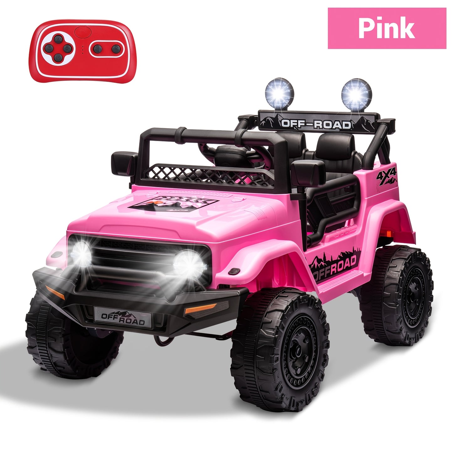 12V Battery Kids Ride On Truck | 4 Wheels Kids' Electric Vehicles Off-Road, Electric Toys Car For Kids With Remote, 3 Speed, Spring Suspension, Led Lights, Music, Christmas Birthday Children Gifts, Colors:, Red, Pink, Army Gr