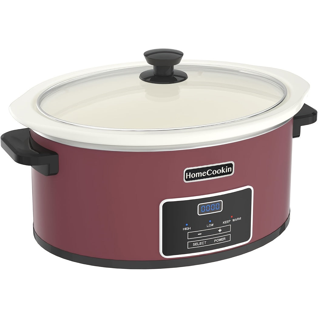 1pc 6-Quart Programmable Slow Cooker with Classic Ceramic Liner, Perfect for Mixing Salads, Making Jam, and Cooking Noodles, Dishwasher Safe Pot, White or Black, Glass/Aluminum/Ceramic Material, 120V, US Plug, Small Household