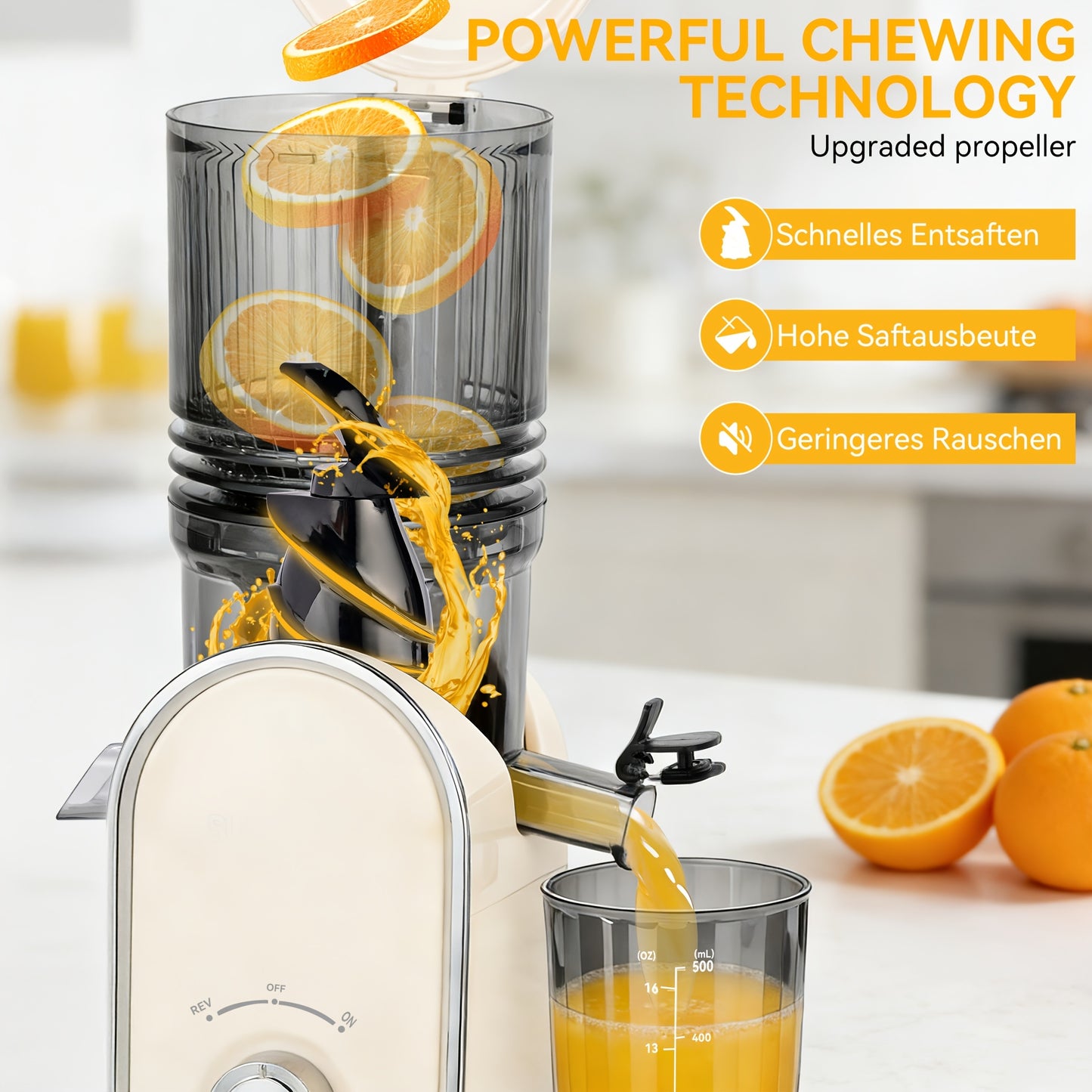 5.2" XL Wide Chute Cold Press Juicer & Blender 2-in-1 | Whole Fruit Slow Masticating Juicer, High Yield Smoothie Maker, Easy Clean, Portable Shake Blender for Healthy Kitchen, Plastic, Square Shape, Plug Powered, 110V-120V, 1