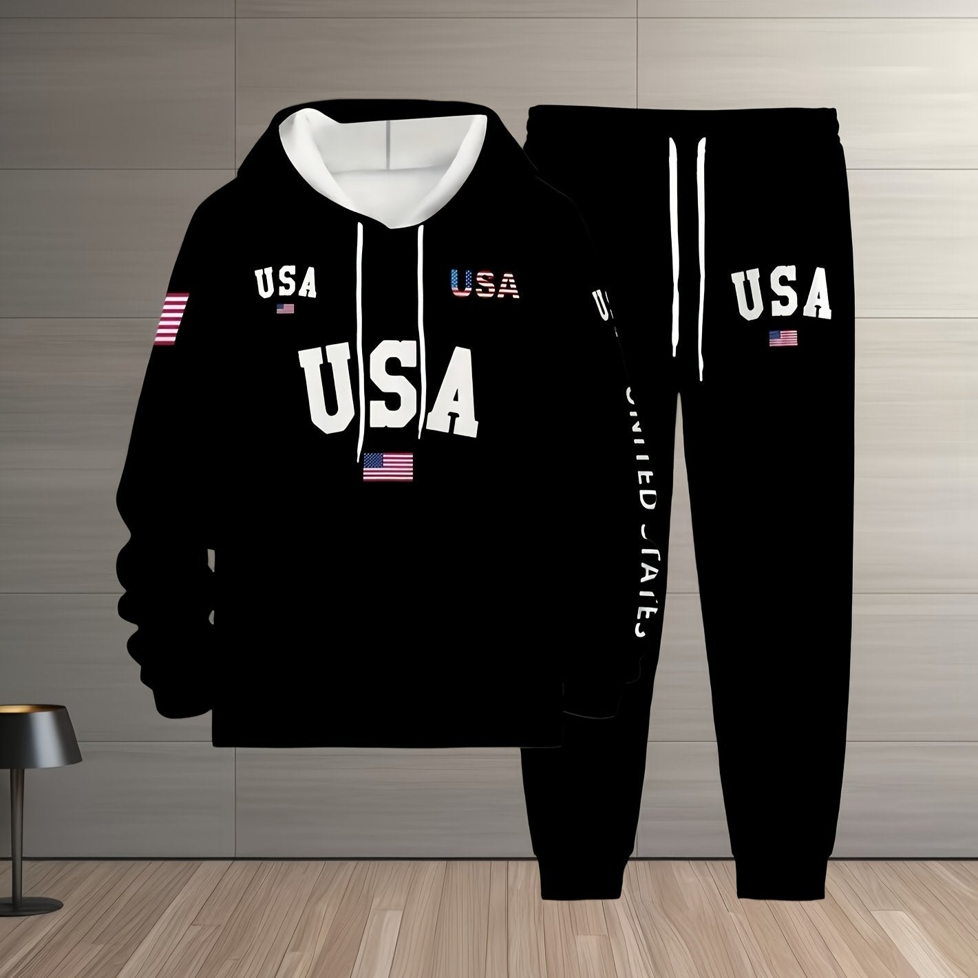 Men's Hooded Sweatshirt and Sweatpants Set Polyester