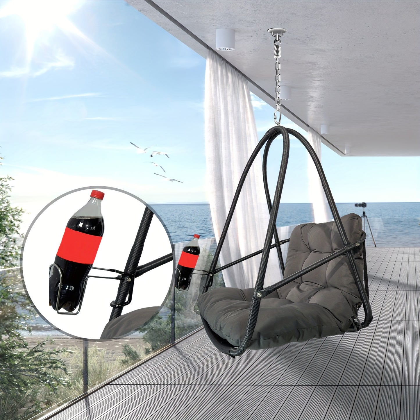 Geek Chef Oval Wicker Hammock Chair With Cup Holder