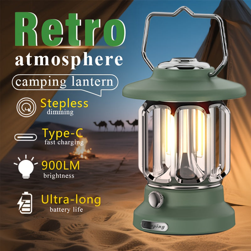 Camping Lantern Rechargeable, 3600mAh 900LM Battery Powered Hanging Vintage Camping Lights, Romantic Atmosphere Tent Light for Power Outage,Hiking, Party