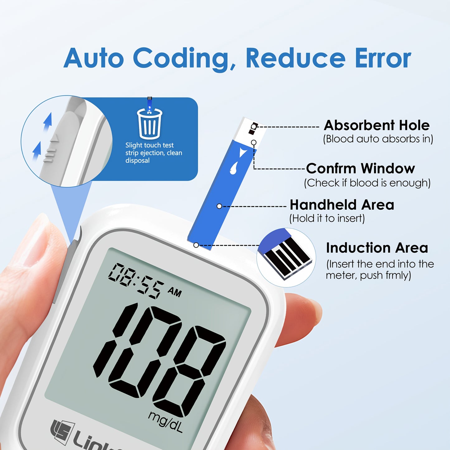 LINKSUN Blood Glucose Monitor Kit With 100 Strips And Lancets