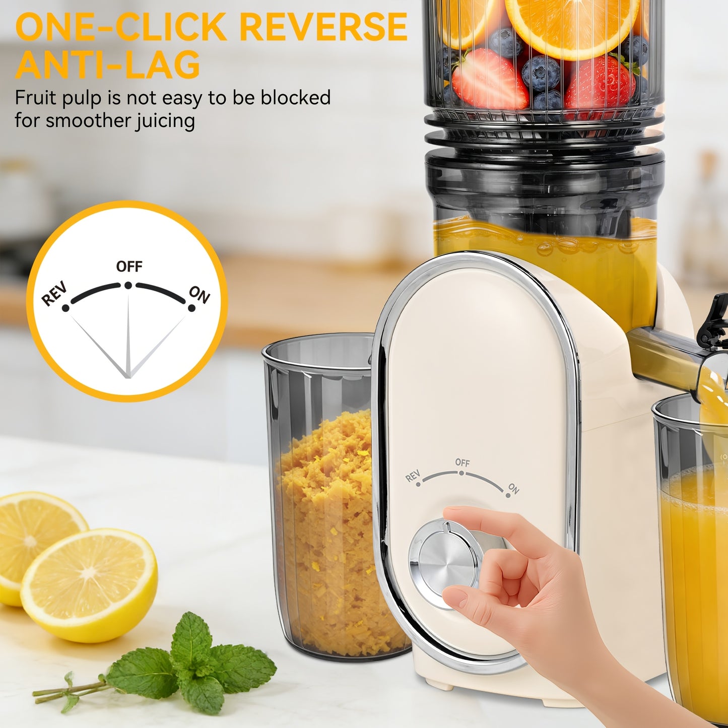 5.2" XL Wide Chute Cold Press Juicer & Blender 2-in-1 | Whole Fruit Slow Masticating Juicer, High Yield Smoothie Maker, Easy Clean, Portable Shake Blender for Healthy Kitchen, Plastic, Square Shape, Plug Powered, 110V-120V, 1